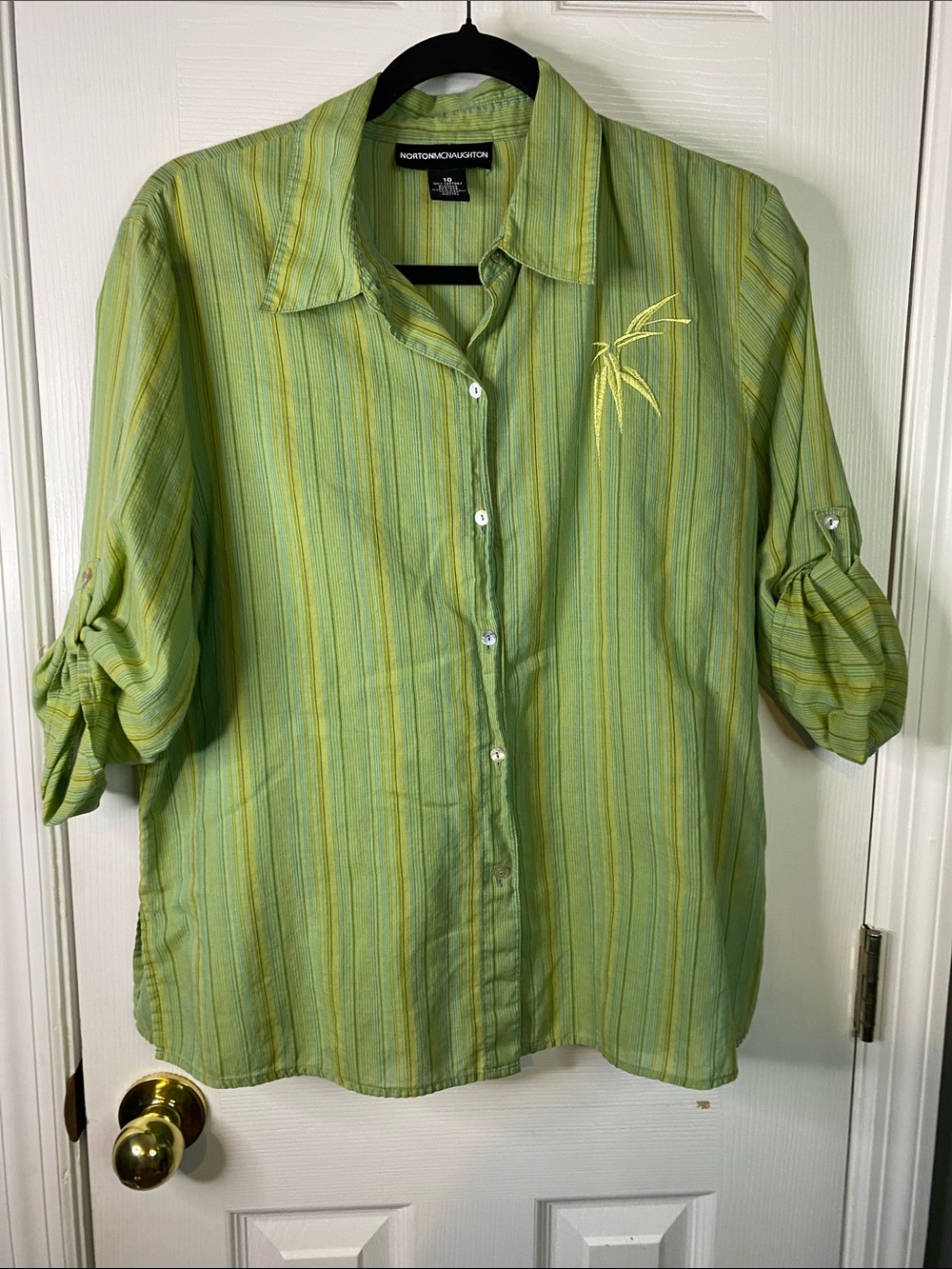 Norton McNaughton Green Striped Button-Up Women's Shirt Size 10.